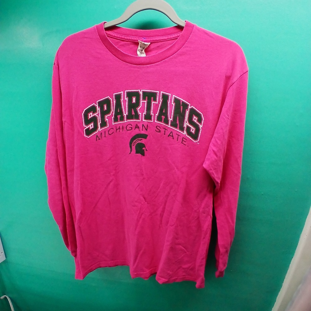 Michigan State Spartans Long Sleeve T-Shirt Pink Womens Medium